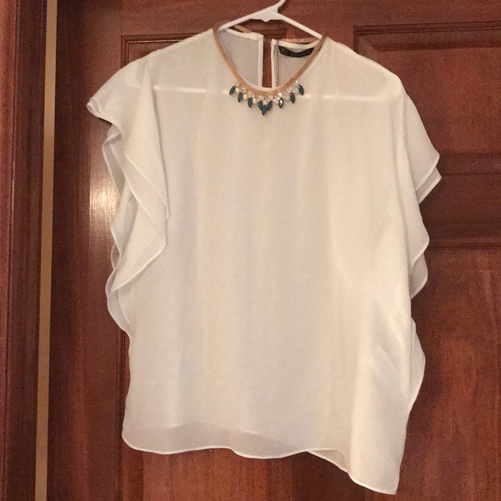 Sheer top with built-in necklace